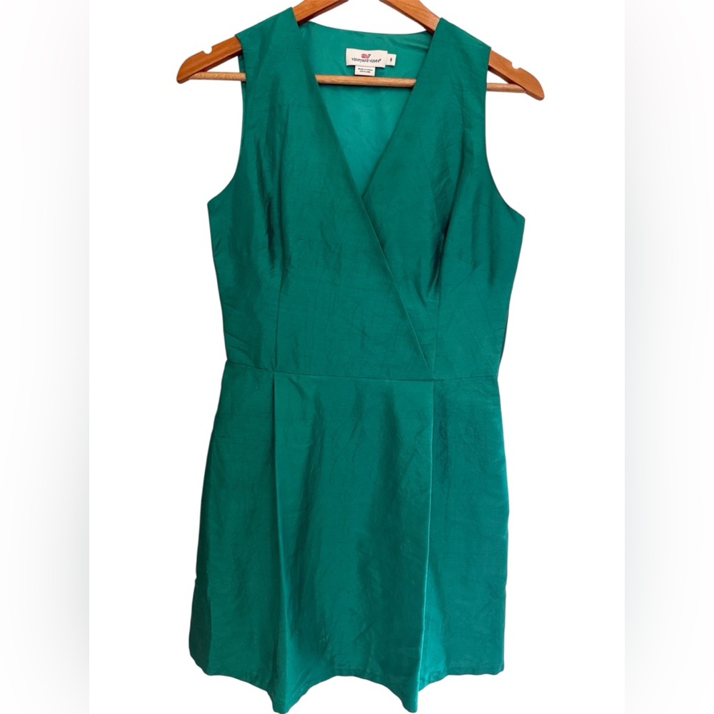 Vineyard Vines green silk sleeveless faux wrap dress Size 6